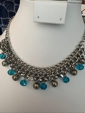Paparazzi Silver Chain Statement Necklace with Teal Crystal Drops